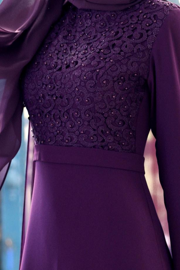 Vêtements hijab  Mandarin Collar Chiffon Detailed Evening Dress T 4662 - TRENDTESETTÜR