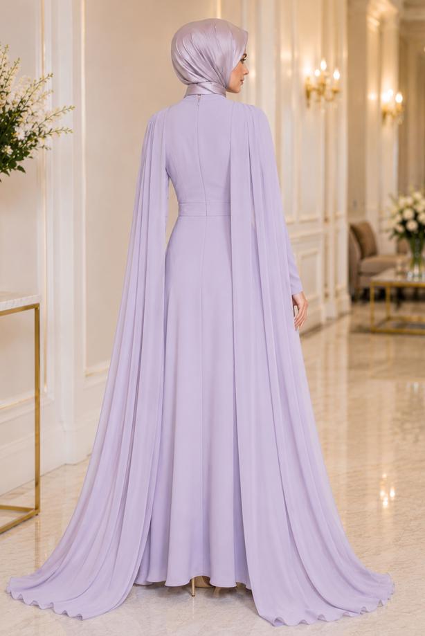 Hijab clothing  CHIFFON CAPE DETAILED EVENING DRESS 4662 - TRENDTESETTÜR