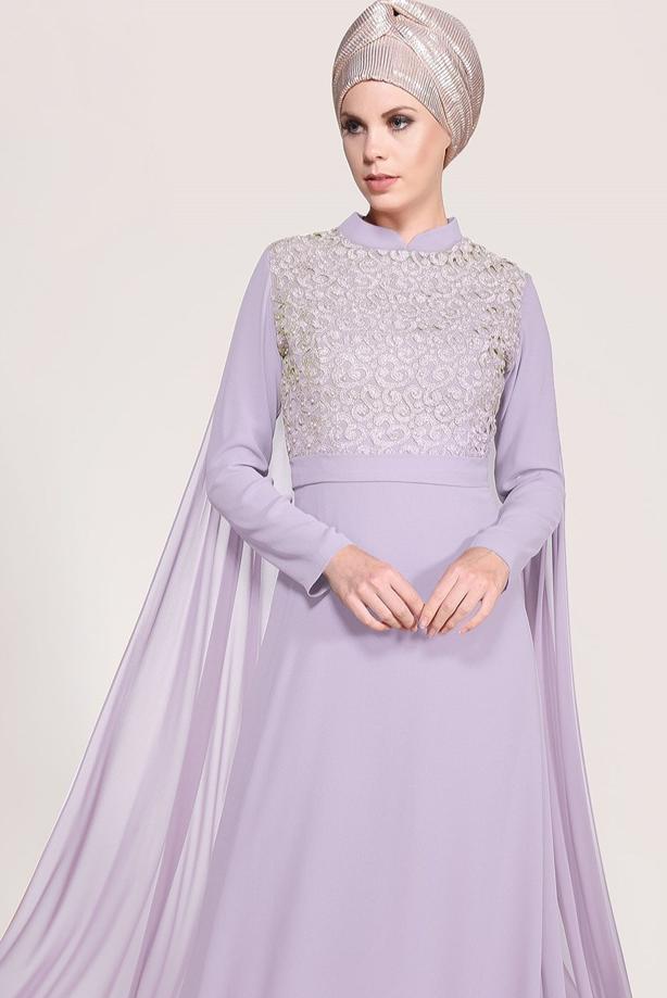 Vêtements hijab  Mandarin Collar Chiffon Detailed Evening Dress T 4662 - TRENDTESETTÜR