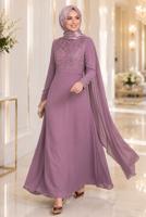 Hijab clothing PINK CHIFFON CAPE DETAILED EVENING DRESS 4662
