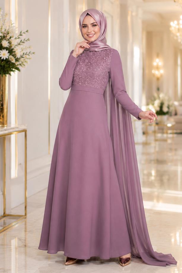 Hijab clothing  CHIFFON CAPE DETAILED EVENING DRESS 4662 - TRENDTESETTÜR