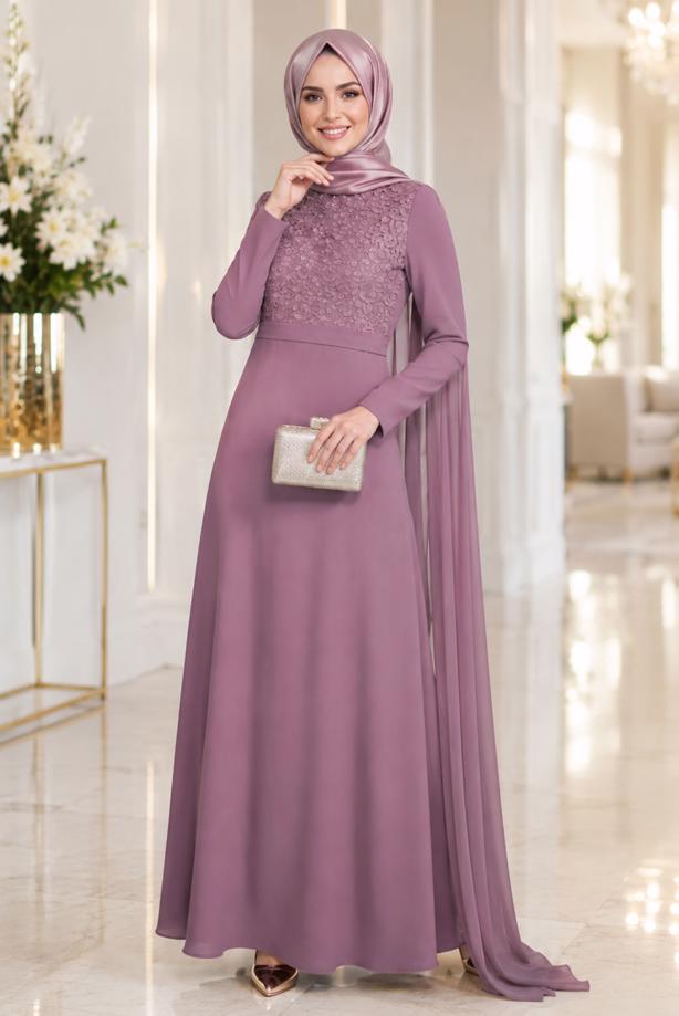 Hijab clothing  CHIFFON CAPE DETAILED EVENING DRESS 4662 - TRENDTESETTÜR