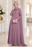 Hijab clothing PINK CHIFFON CAPE DETAILED EVENING DRESS 4662
