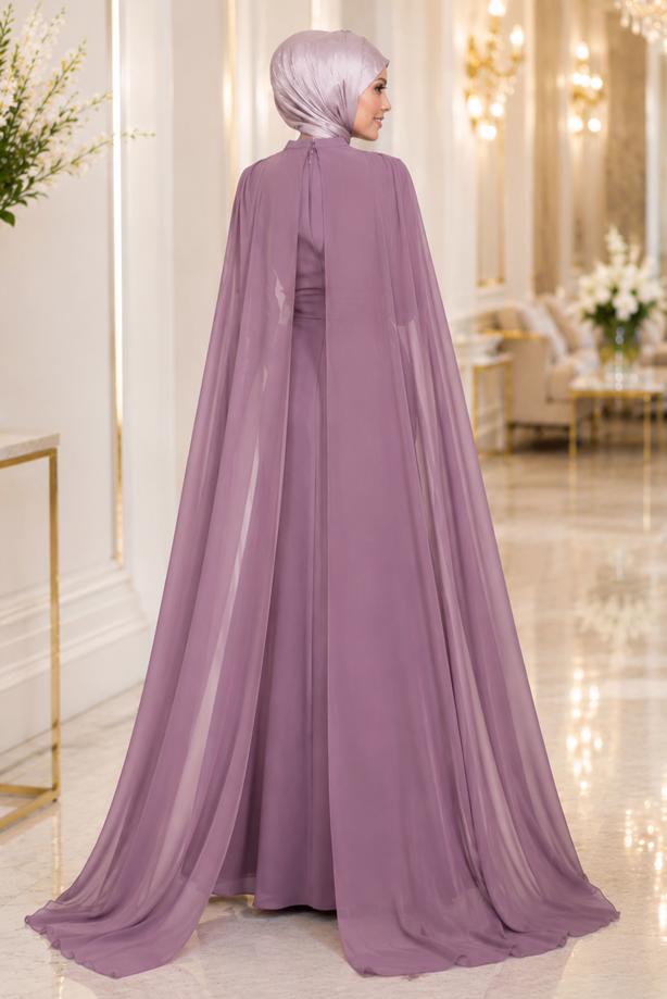 Hijab clothing  CHIFFON CAPE DETAILED EVENING DRESS 4662 - TRENDTESETTÜR