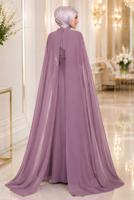 Hijab clothing PINK CHIFFON CAPE DETAILED EVENING DRESS 4662