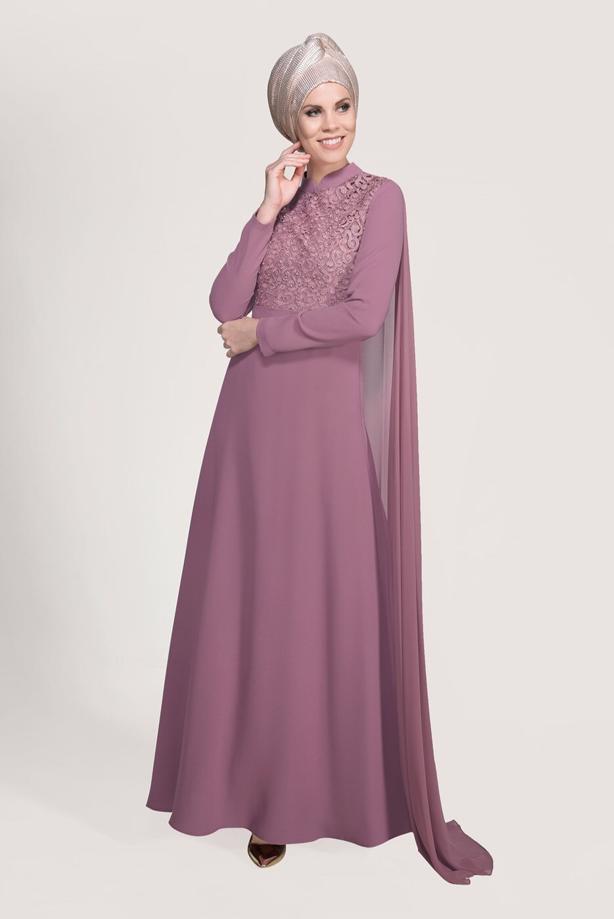 Vêtements hijab  Mandarin Collar Chiffon Detailed Evening Dress T 4662 - TRENDTESETTÜR