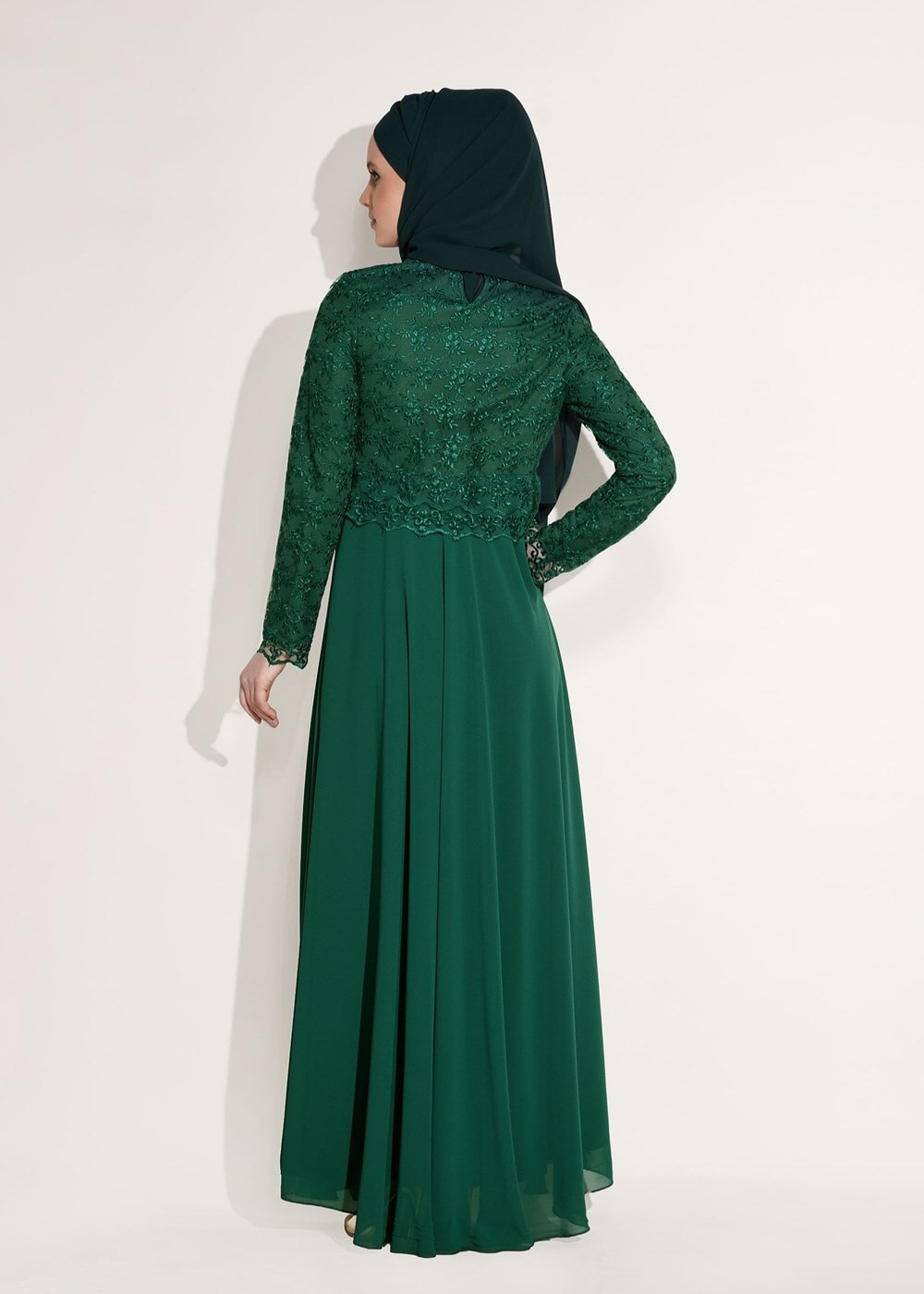 Tesettür giyim YEŞİL GÜPÜRLÜ ABİYE ELBİSE 5108