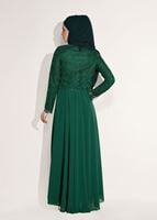 Tesettür giyim YEŞİL GÜPÜRLÜ ABİYE ELBİSE 5108