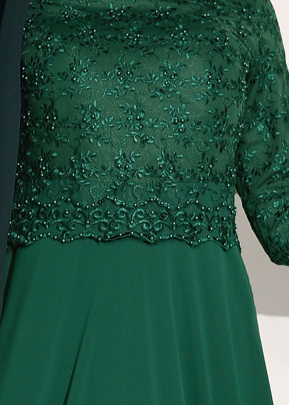 Tesettür giyim YEŞİL GÜPÜRLÜ ABİYE ELBİSE 5108