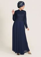 Tesettür giyim LACİVERT GÜPÜRLÜ ABİYE ELBİSE 5108