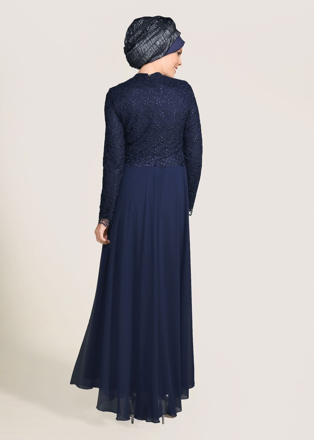 Tesettür giyim LACİVERT GÜPÜRLÜ ABİYE ELBİSE 5108