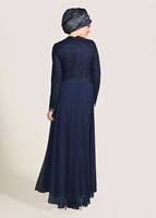 Tesettür giyim LACİVERT GÜPÜRLÜ ABİYE ELBİSE 5108