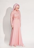 Tesettür giyim PUDRA GÜPÜRLÜ ABİYE ELBİSE 5108