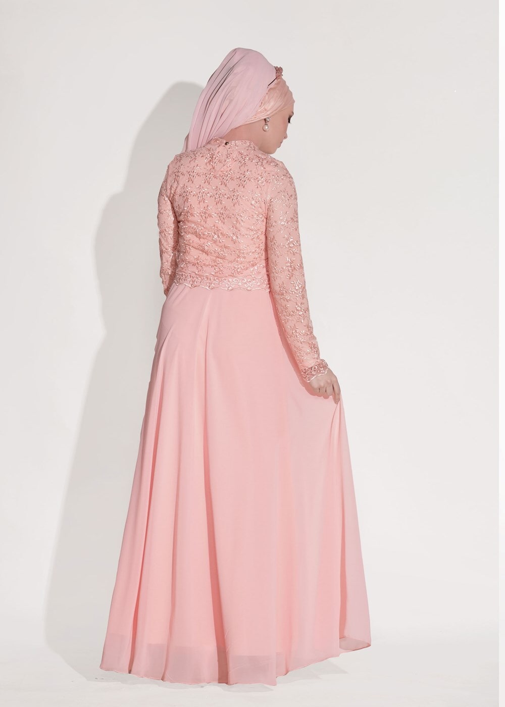 Tesettür giyim PUDRA GÜPÜRLÜ ABİYE ELBİSE 5108