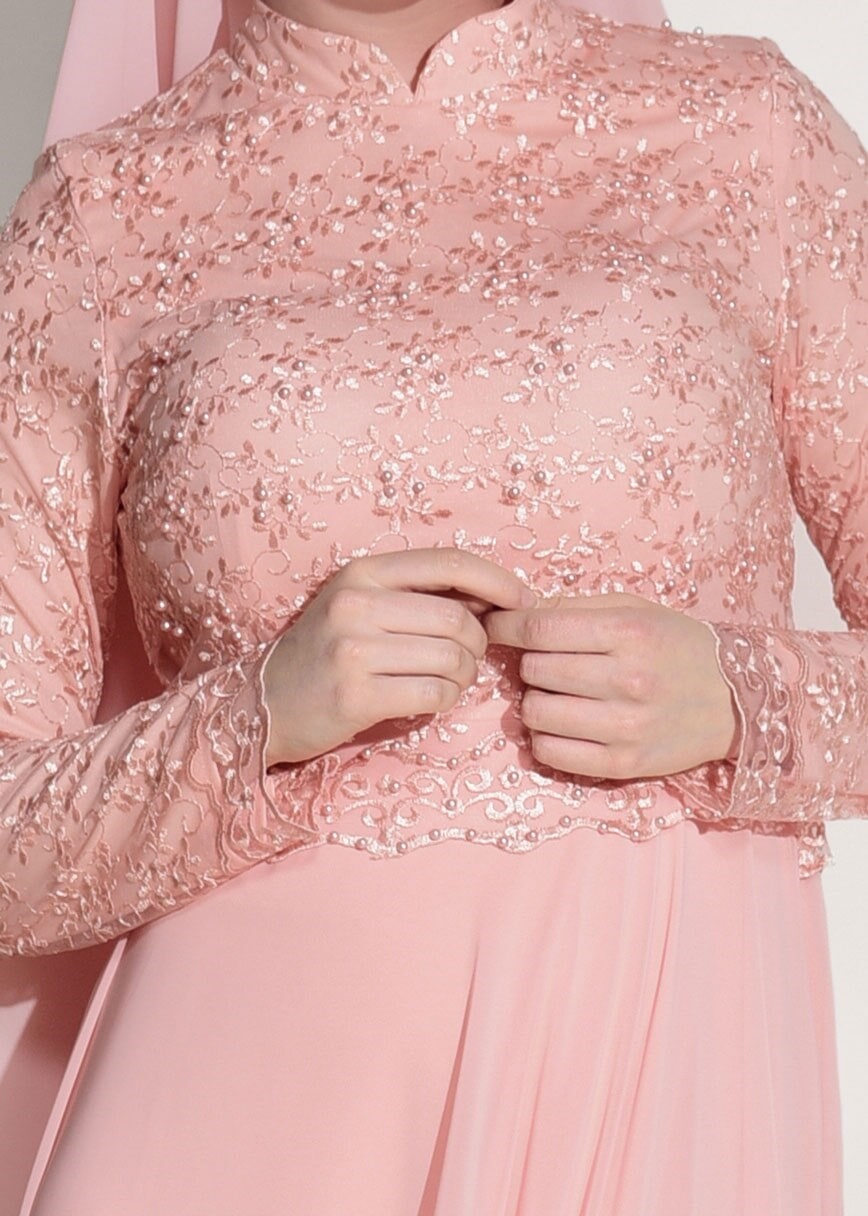 Tesettür giyim PUDRA GÜPÜRLÜ ABİYE ELBİSE 5108