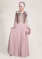 Tesettür giyim PUDRA PUL PAYET İŞLEME ABİYE ELBİSE 5308 