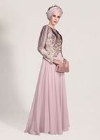 Tesettür giyim PUDRA PUL PAYET İŞLEME ABİYE ELBİSE 5308 