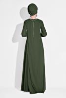 Tesettür giyim HAKİ TAŞ ŞERİT DETAYLI MULTİ ŞİFON 2&prime;Lİ ABİYE ELBİSE 5322 