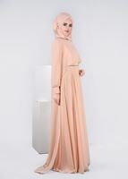 Tesettür giyim PUDRA TAŞ ŞERİT DETAYLI MULTİ ŞİFON 2&prime;Lİ ABİYE ELBİSE 5322 