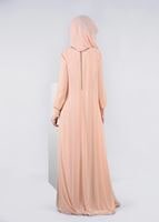 Tesettür giyim PUDRA TAŞ ŞERİT DETAYLI MULTİ ŞİFON 2&prime;Lİ ABİYE ELBİSE 5322 