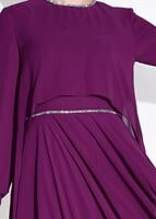 Tesettür giyim MOR TAŞ ŞERİT DETAYLI MULTİ ŞİFON 2&prime;Lİ ABİYE ELBİSE 5322 
