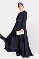 Tesettür giyim LACİVERT T 5323 New Multi Şifon 2&prime;li Elb. Abiye-Alv Fashion