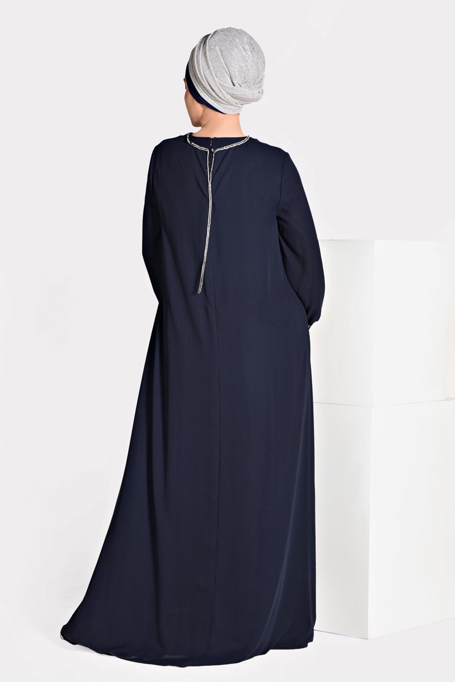 Tesettür giyim LACİVERT T 5323 New Multi Şifon 2&prime;li Elb. Abiye-Alv Fashion