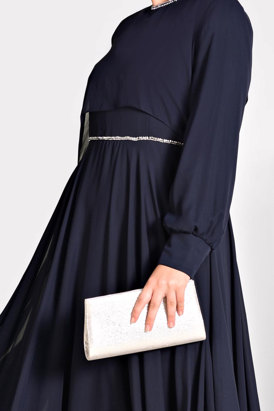 Tesettür giyim LACİVERT T 5323 New Multi Şifon 2&prime;li Elb. Abiye-Alv Fashion