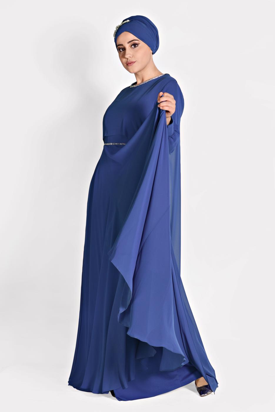 Tesettür giyim LACİVERT T 5323 New Multi Şifon 2&prime;li Elb. Abiye-Alv Fashion