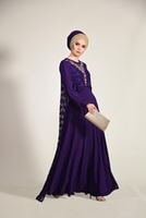 Tesettür giyim MOR ARKASI DANTELLİ ABİYE ELBİSE 5352