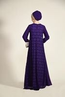 Tesettür giyim MOR ARKASI DANTELLİ ABİYE ELBİSE 5352
