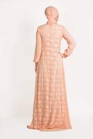 Tesettür giyim PUDRA ARKASI DANTELLİ ABİYE ELBİSE 5352