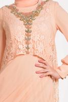 Tesettür giyim PUDRA ARKASI DANTELLİ ABİYE ELBİSE 5352