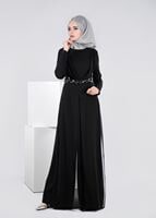 Tesettür giyim SİYAH İŞLEME DETAYLI ABİYE TULUM 5353 