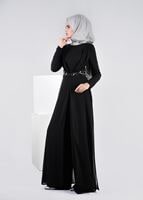 Tesettür giyim SİYAH İŞLEME DETAYLI ABİYE TULUM 5353 