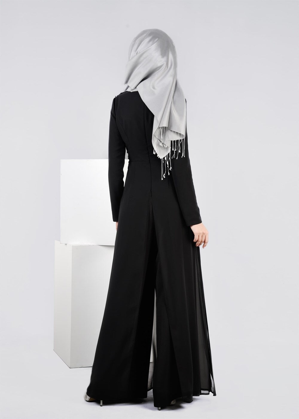 Tesettür giyim SİYAH İŞLEME DETAYLI ABİYE TULUM 5353 