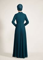 Tesettür giyim MAVİ BONCUK İŞLEME DETAYLI MULTİ ŞİFON ABİYE ELBİSE 5356 