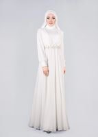 Tesettür giyim KREM TAŞLI BELİ İŞLEMELİ MULTİ ŞİFON ABİYE ELBİSE 5357
