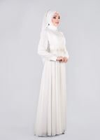 Tesettür giyim KREM TAŞLI BELİ İŞLEMELİ MULTİ ŞİFON ABİYE ELBİSE 5357