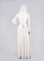 Tesettür giyim KREM TAŞLI BELİ İŞLEMELİ MULTİ ŞİFON ABİYE ELBİSE 5357