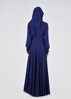 Tesettür giyim LACİVERT TAŞLI BELİ İŞLEMELİ MULTİ ŞİFON ABİYE ELBİSE 5357