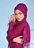 Tesettür giyim MOR KOLLARI PÜSKÜLLÜ İŞLEMELİ ABİYE ELBİSE 5359 