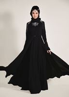 Tesettür giyim SİYAH OMUZ VE YAKASI TAŞ DETAYLI 2&prime;Lİ ABİYE ELBİSE 5363 