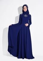 Tesettür giyim LACİVERT OMUZ VE YAKASI TAŞ DETAYLI 2&prime;Lİ ABİYE ELBİSE 5363 