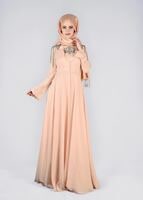 Tesettür giyim PEMBE OMUZ VE YAKASI TAŞ DETAYLI 2&prime;Lİ ABİYE ELBİSE 5363 