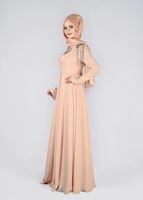 Tesettür giyim PEMBE OMUZ VE YAKASI TAŞ DETAYLI 2&prime;Lİ ABİYE ELBİSE 5363 