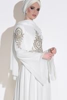 Tesettür giyim KREM SIRMA İŞLEMELİ MULTİ ŞİFON ABİYE ELBİSE 5365
