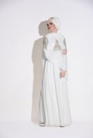 Tesettür giyim KREM SIRMA İŞLEMELİ MULTİ ŞİFON ABİYE ELBİSE 5365