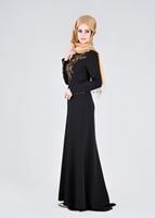 Tesettür giyim SİYAH SIRMA İŞLEMELİ KOLLARI DÜĞMELİ ABİYE ELBİSE 5372