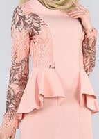 Tesettür giyim PUDRA BEL KISMI VOLANLI PUL PAYET İŞLEME DETAYLI ABİYE ELBİSE 5387